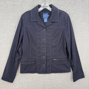 Faconnable Canvas Utility Jacket Womens M Navy Blue Cotton Stretch Workwear